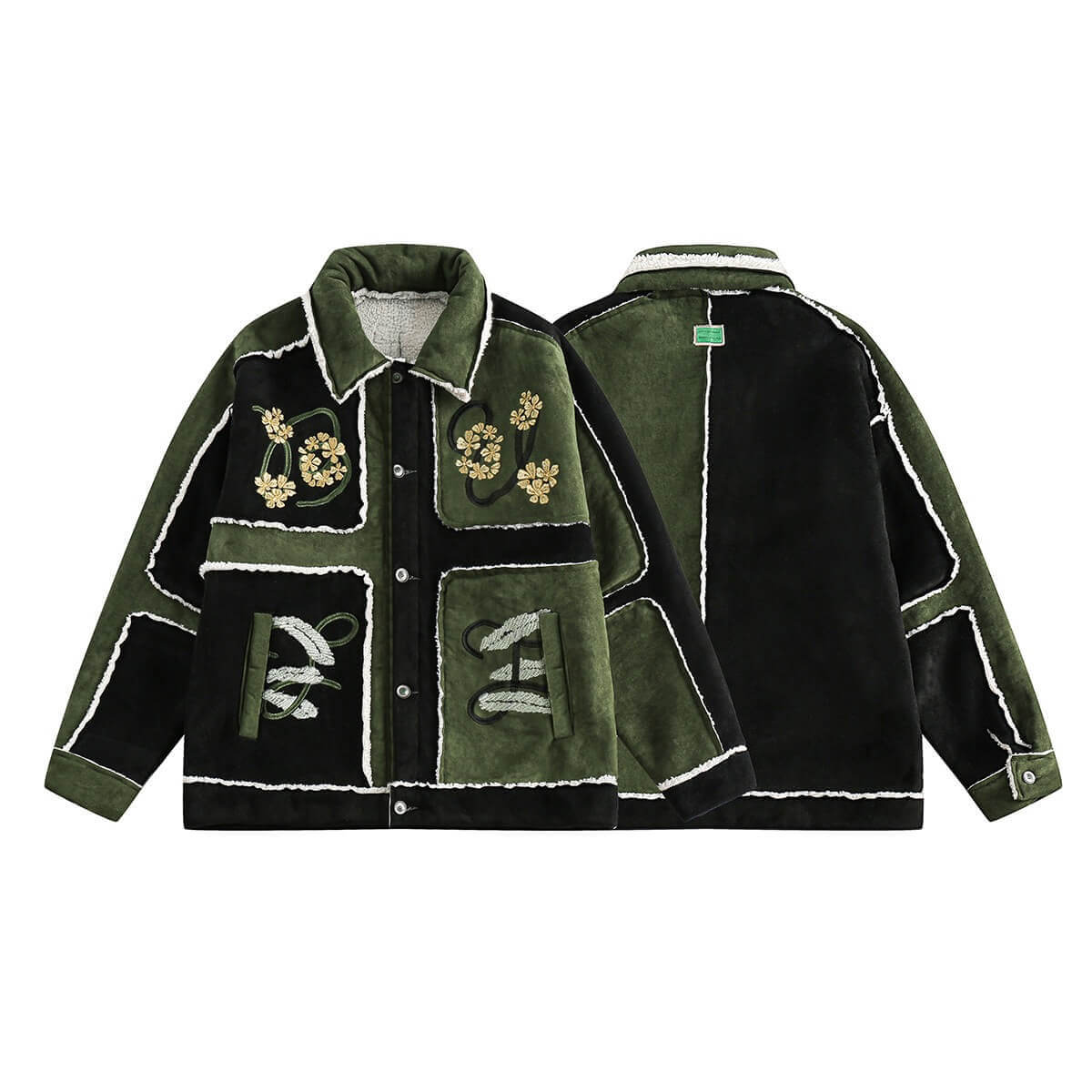 Vintage Floral Embroidered Suede Fleece Jacket