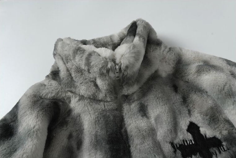 Gothic Cross Tie-Dye Plush Jacket