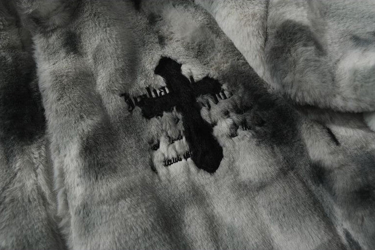 Gothic Cross Tie-Dye Plush Jacket