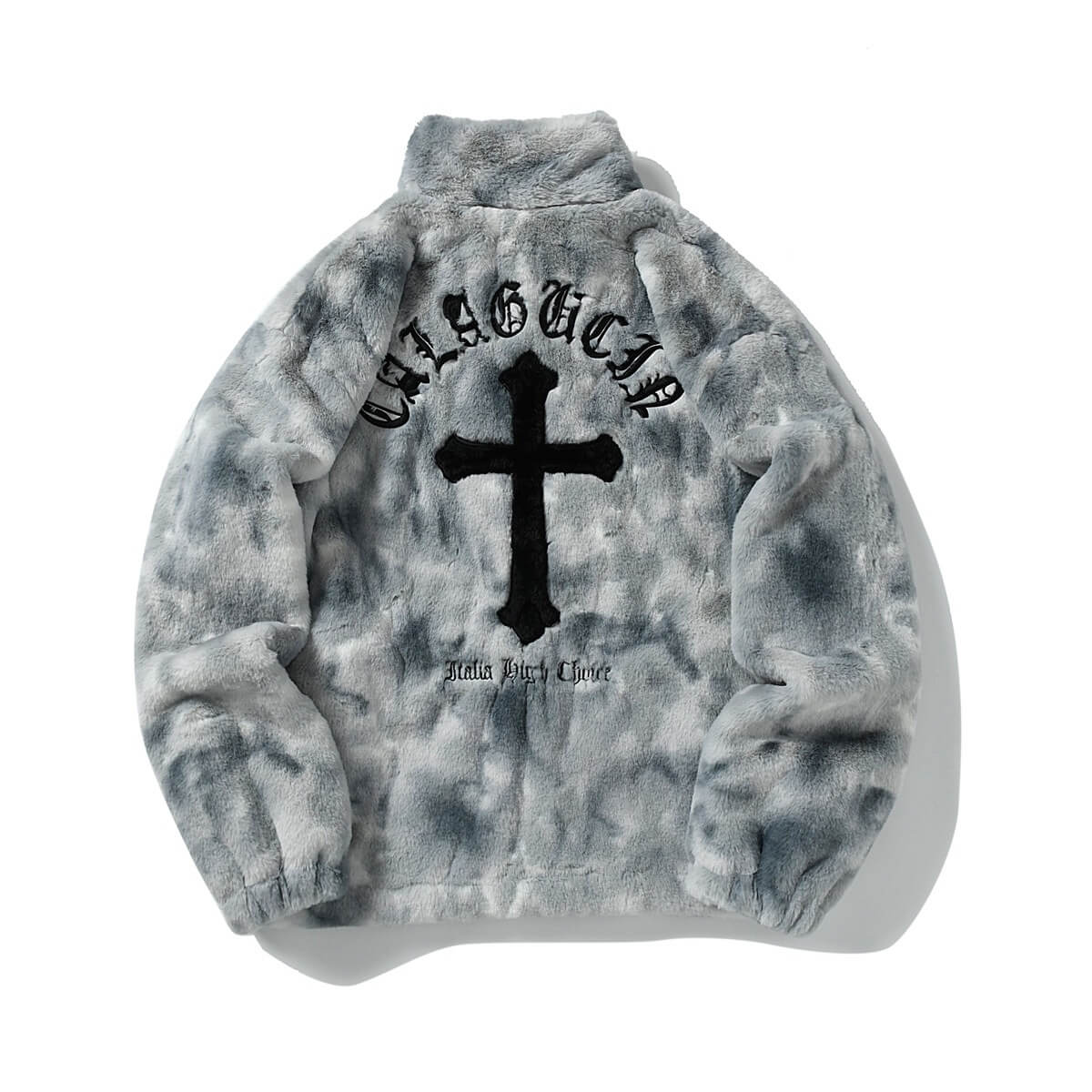 Gothic Cross Tie-Dye Plush Jacket