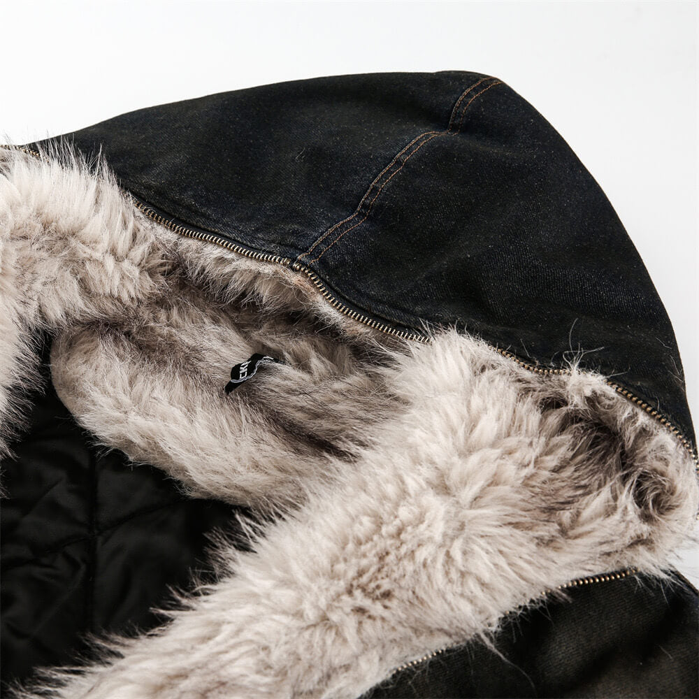 Vintage Faux Fur-Lined Denim Jacket