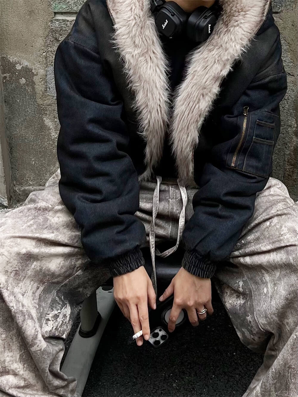 Vintage Faux Fur-Lined Denim Jacket