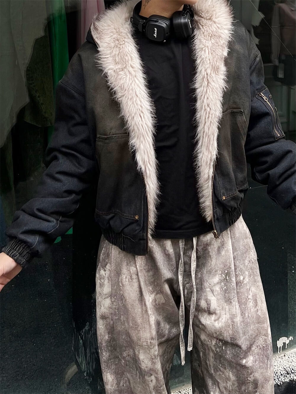 Vintage Faux Fur-Lined Denim Jacket