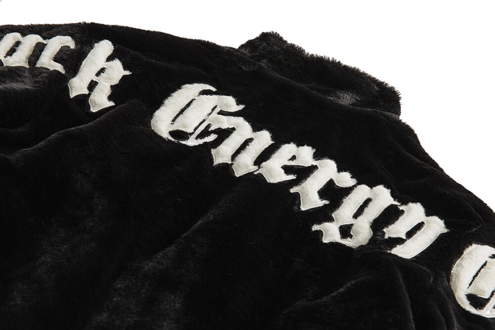 Black Plush Jacket with Embroidery