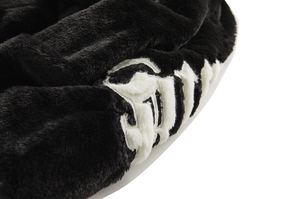 Black Plush Jacket with Embroidery