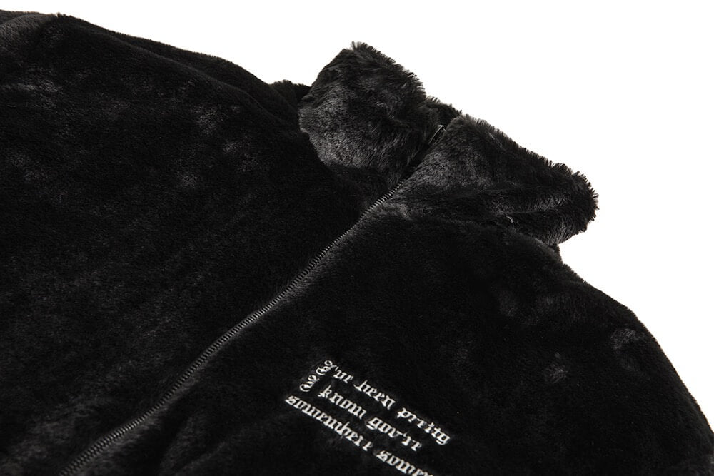 Black Plush Jacket with Embroidery