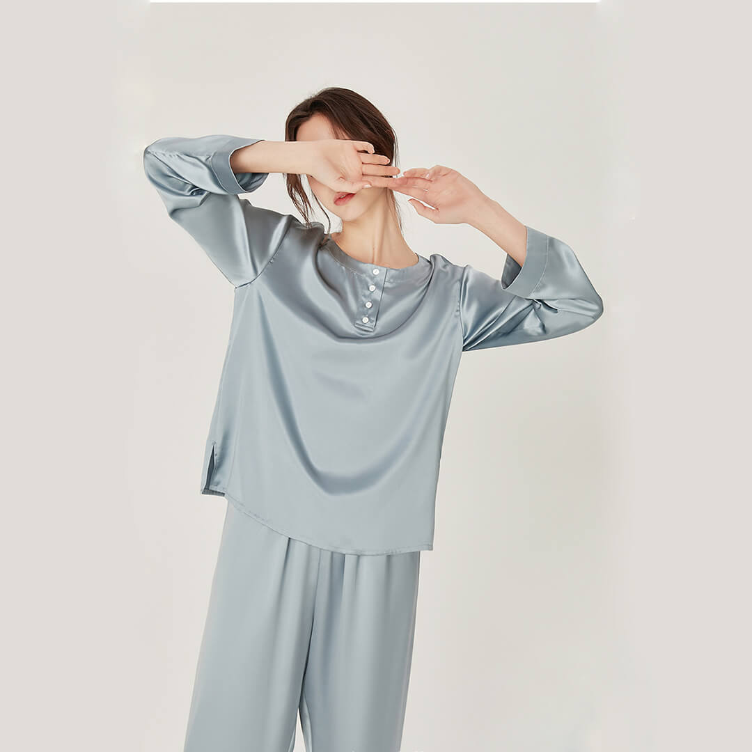 Washable Silk Crew Neck Pants Set