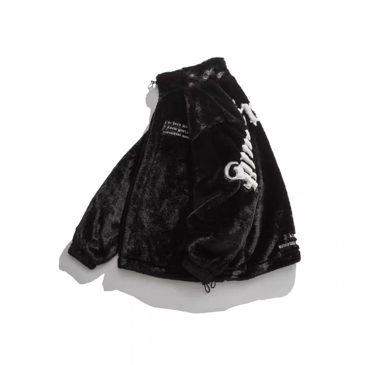 Black Plush Jacket with Embroidery