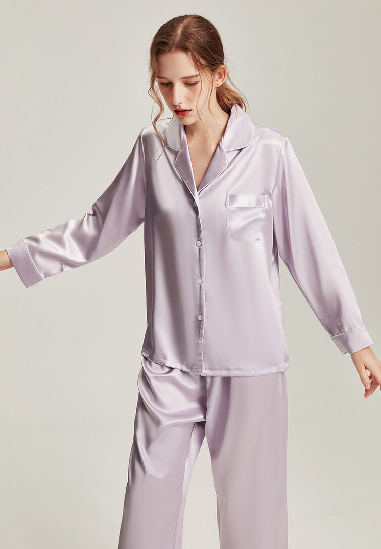 Washable Silk Long Sleeve Classic Elegance Pant Set