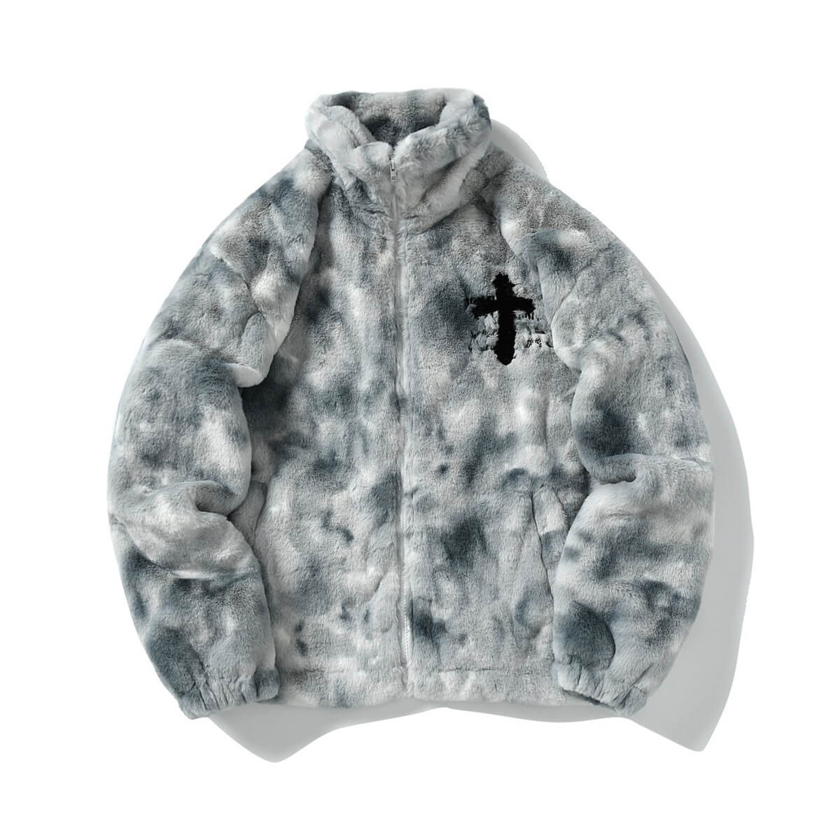 Gothic Cross Tie-Dye Plush Jacket