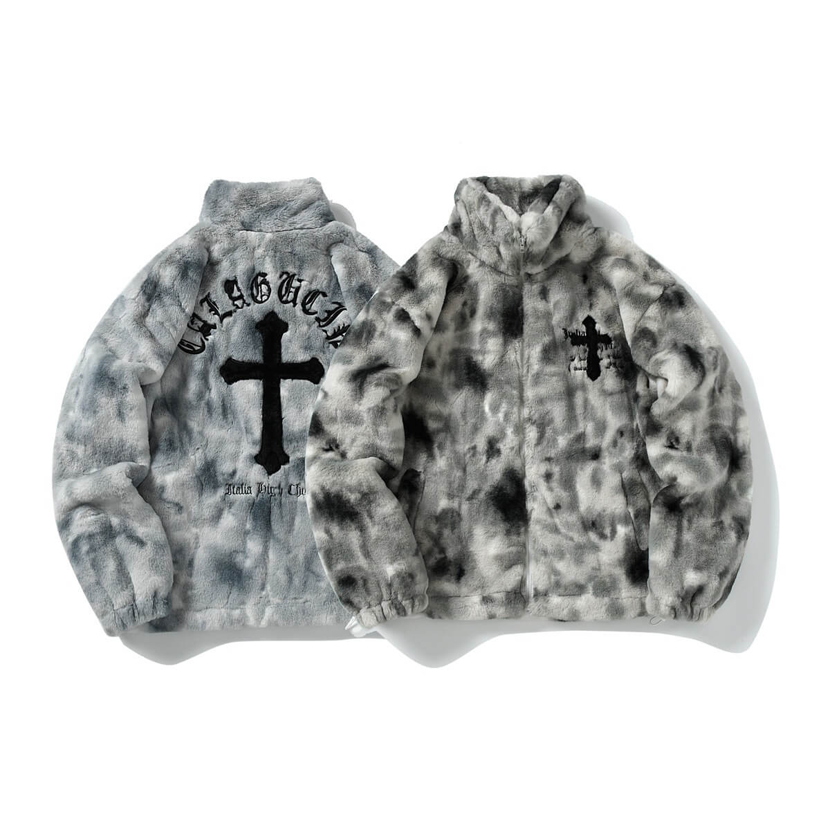 Gothic Cross Tie-Dye Plush Jacket