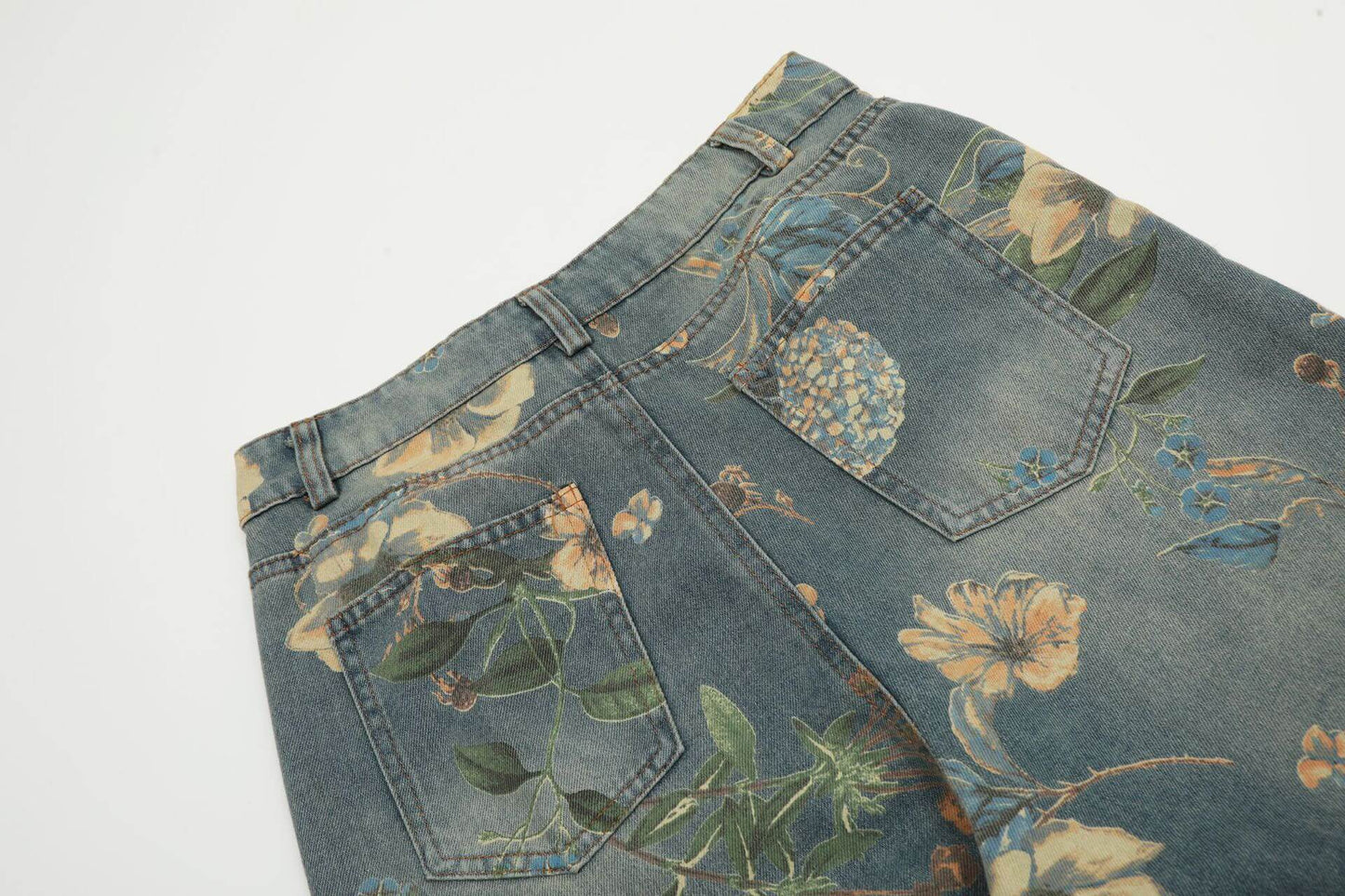 Vintage Floral Wide-Leg Denim Jeans