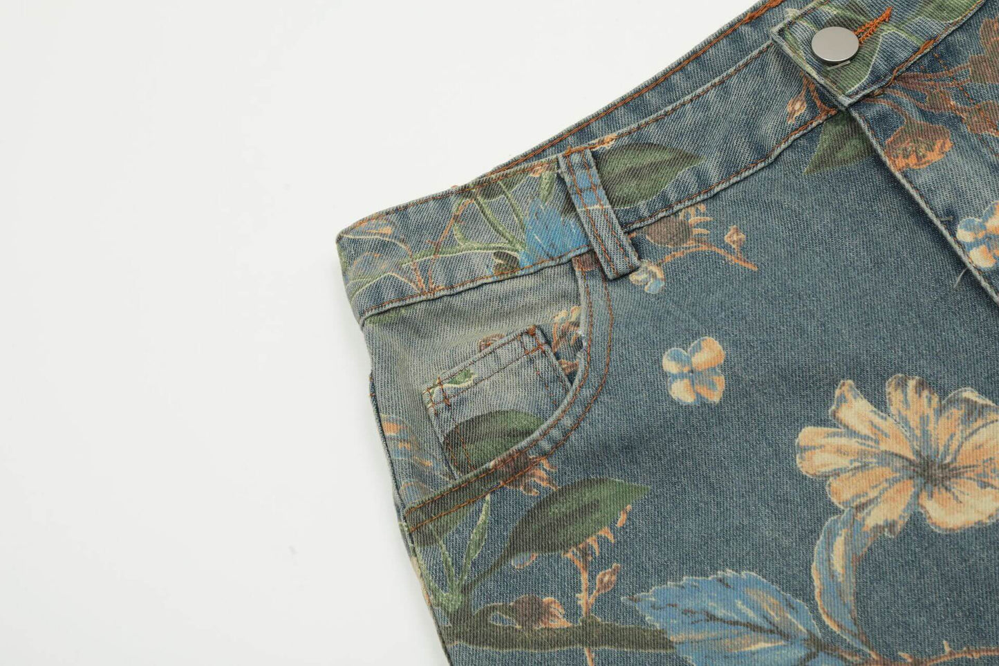 Vintage Floral Wide-Leg Denim Jeans