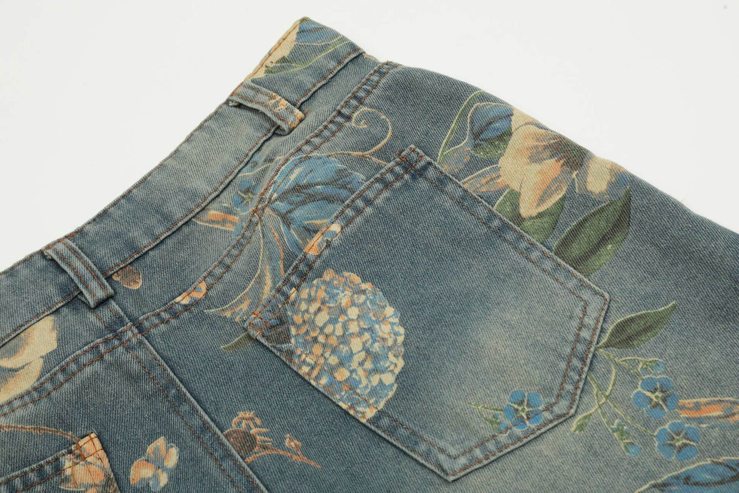 Vintage Floral Wide-Leg Denim Jeans