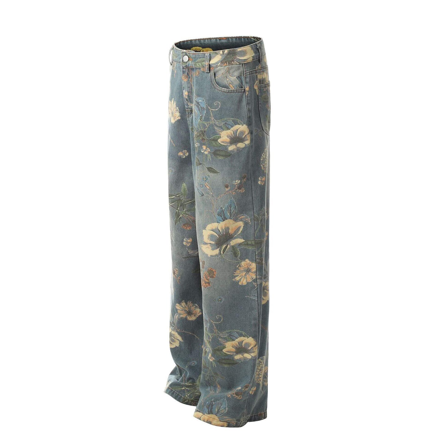 Vintage Floral Wide-Leg Denim Jeans