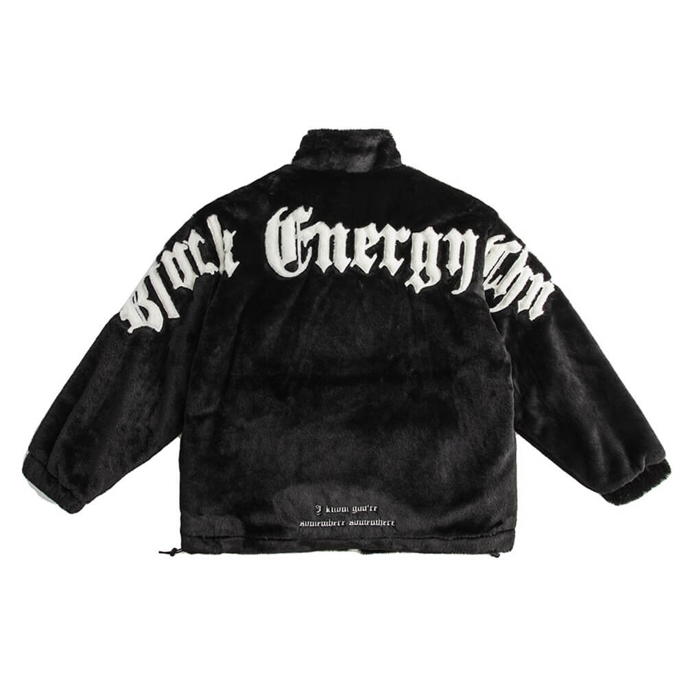 Black Plush Jacket with Embroidery