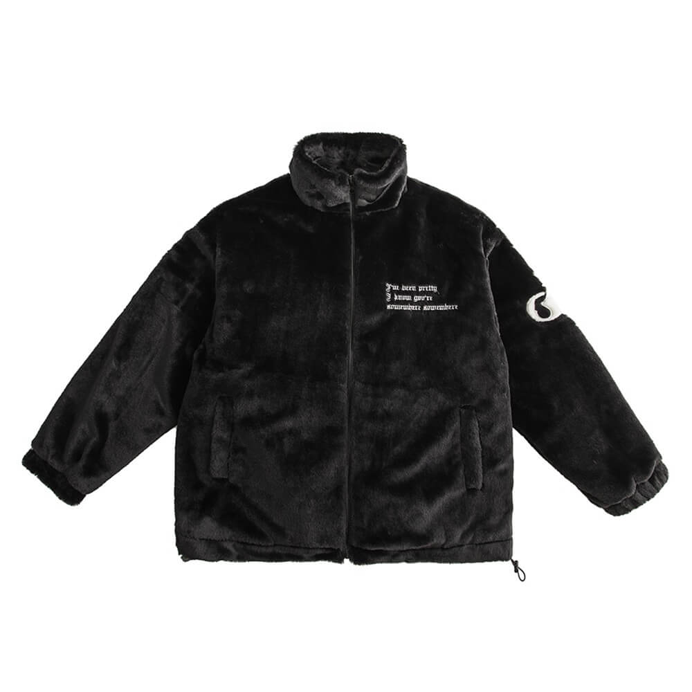 Black Plush Jacket with Embroidery