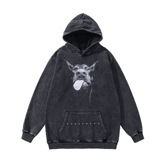 Vintage Washed Cotton Doberman Graphic Hoodie