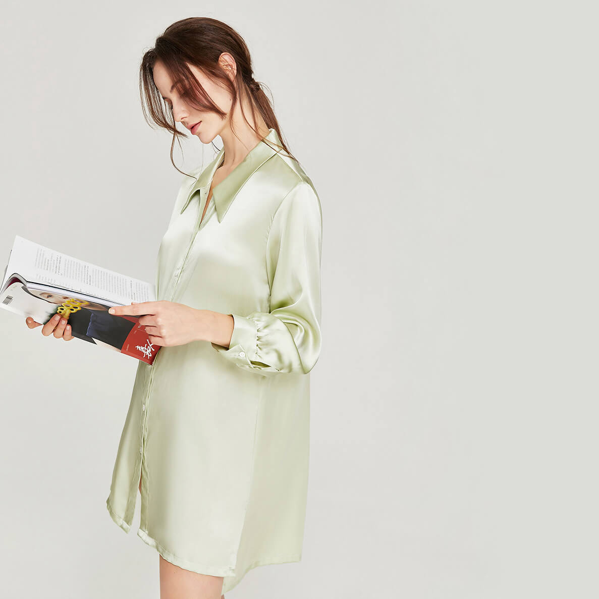 Washable Silk Spring Shirt Dress