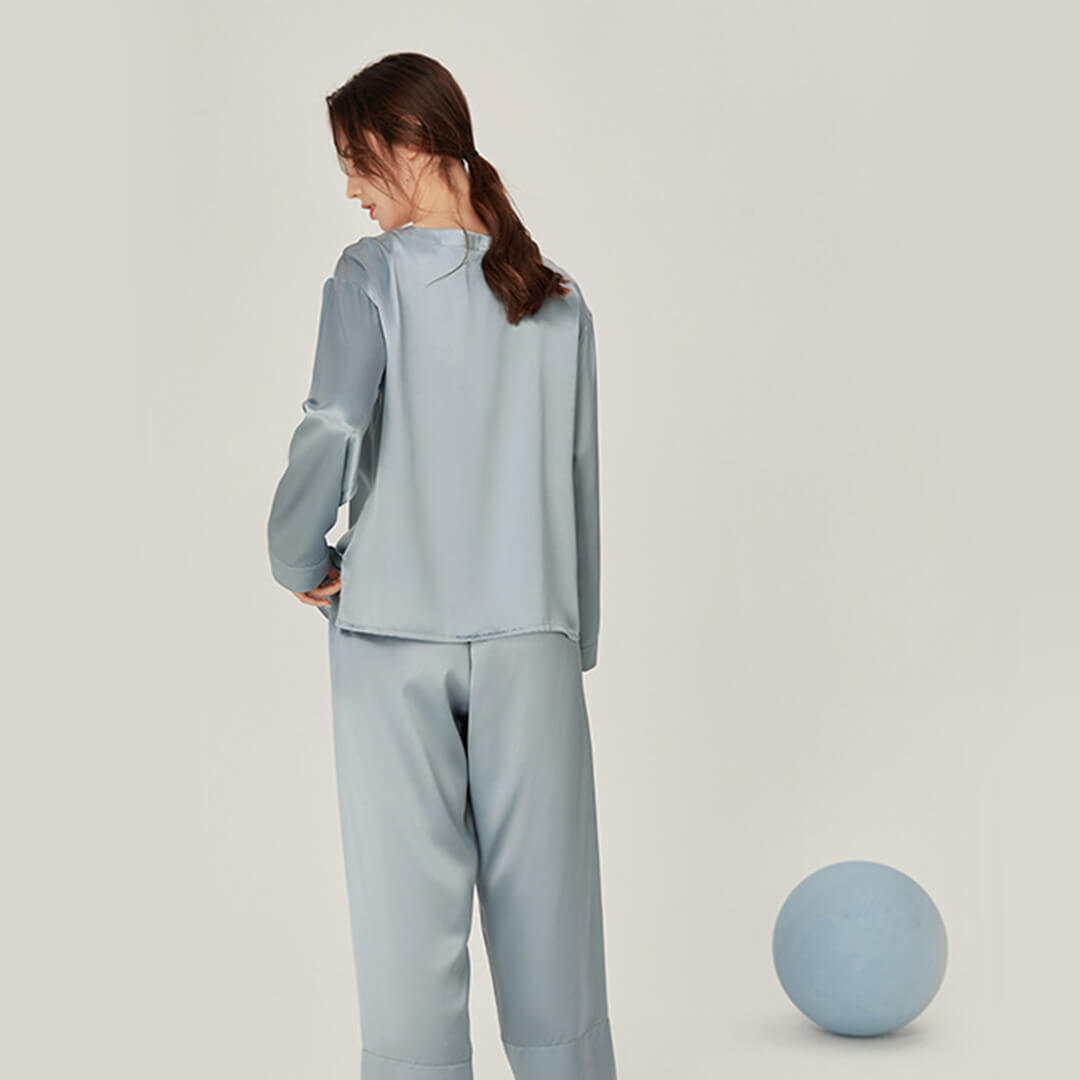 Washable Silk Crew Neck Pants Set