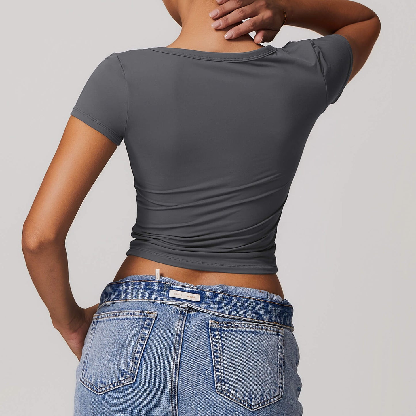Button V-neck Crop Top
