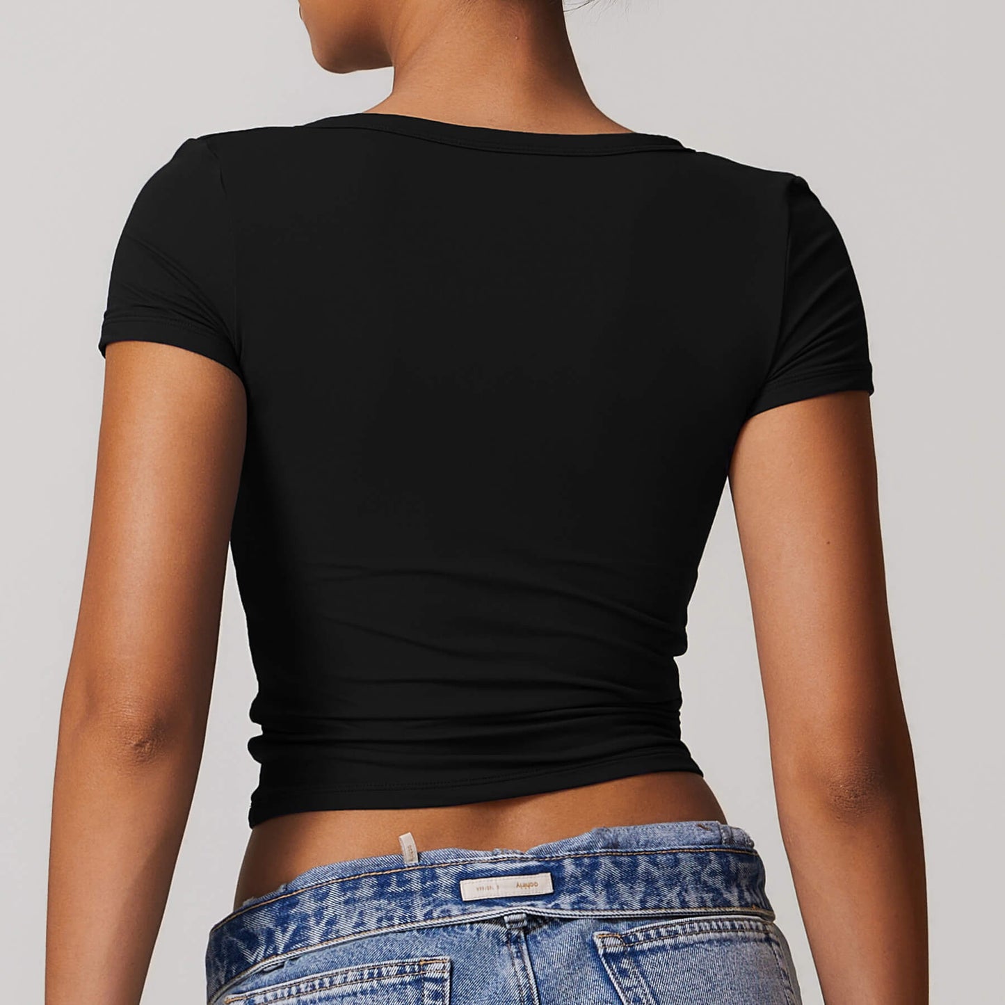 Button V-neck Crop Top