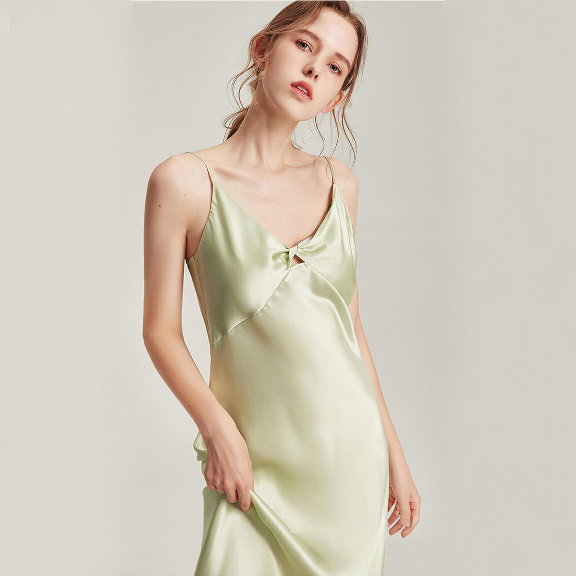 Washable Silk Twist Front Midi Dress