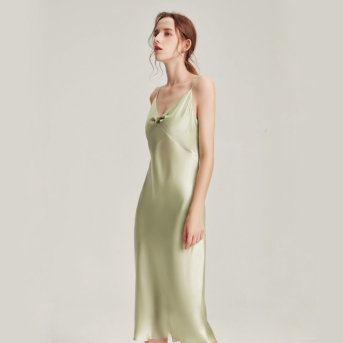 Washable Silk Twist Front Midi Dress