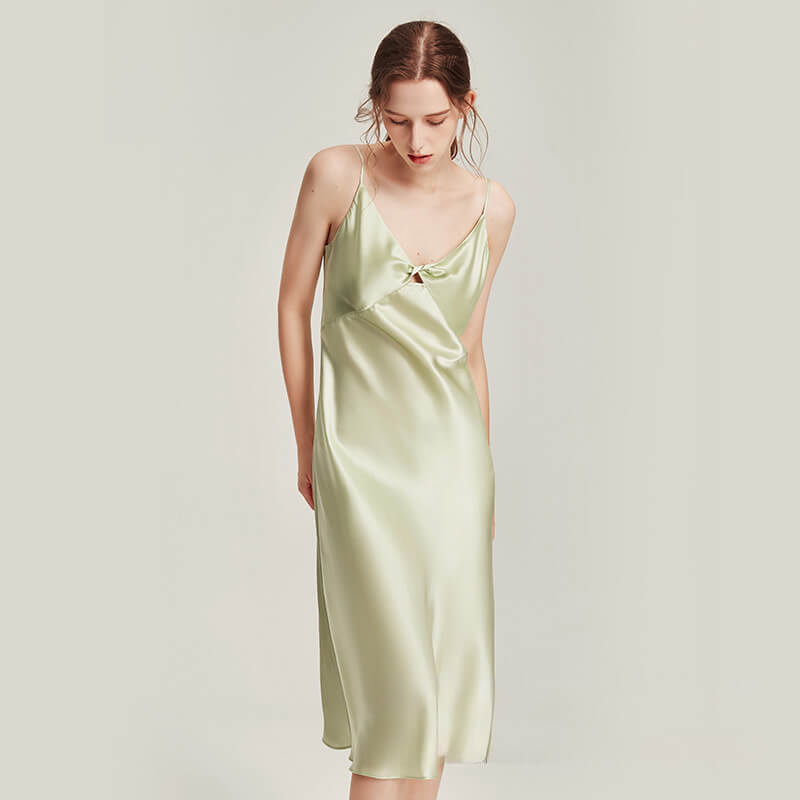 Washable Silk Twist Front Midi Dress