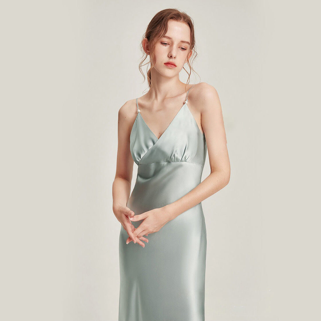 Washable Silk V-Neck Cross Front Cami Dress