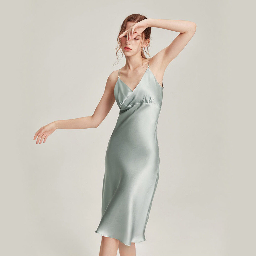 Washable Silk V-Neck Cross Front Cami Dress