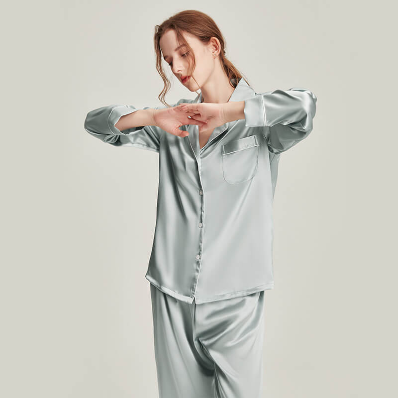 Washable Silk Long Sleeve Classic Elegance Pant Set