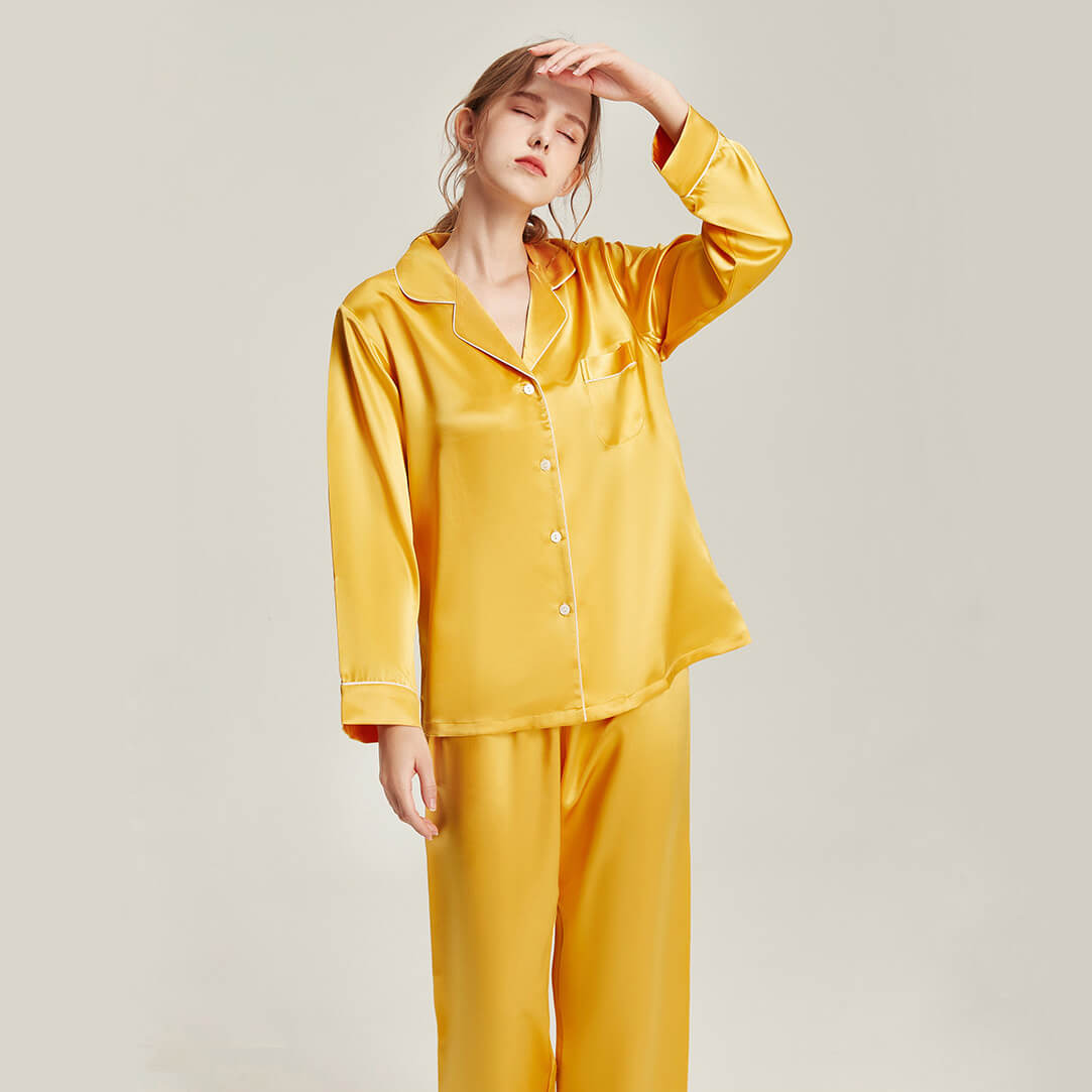 Washable Silk Long Sleeve Classic Elegance Pant Set