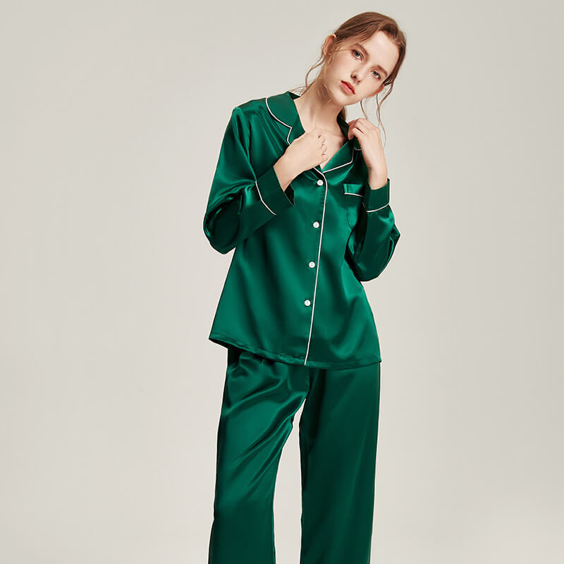 Washable Silk Long Sleeve Classic Elegance Pant Set