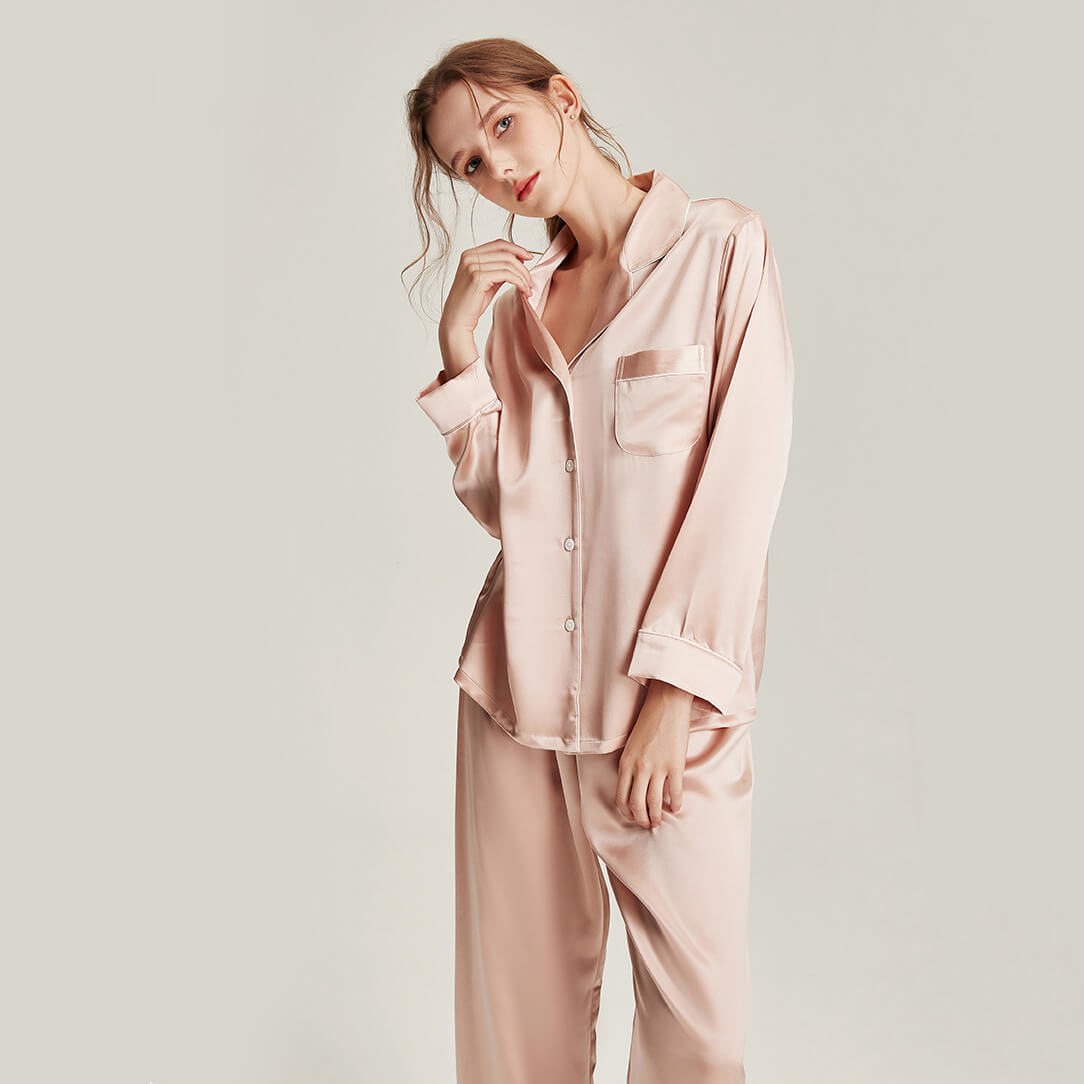 Washable Silk Long Sleeve Classic Pant Set