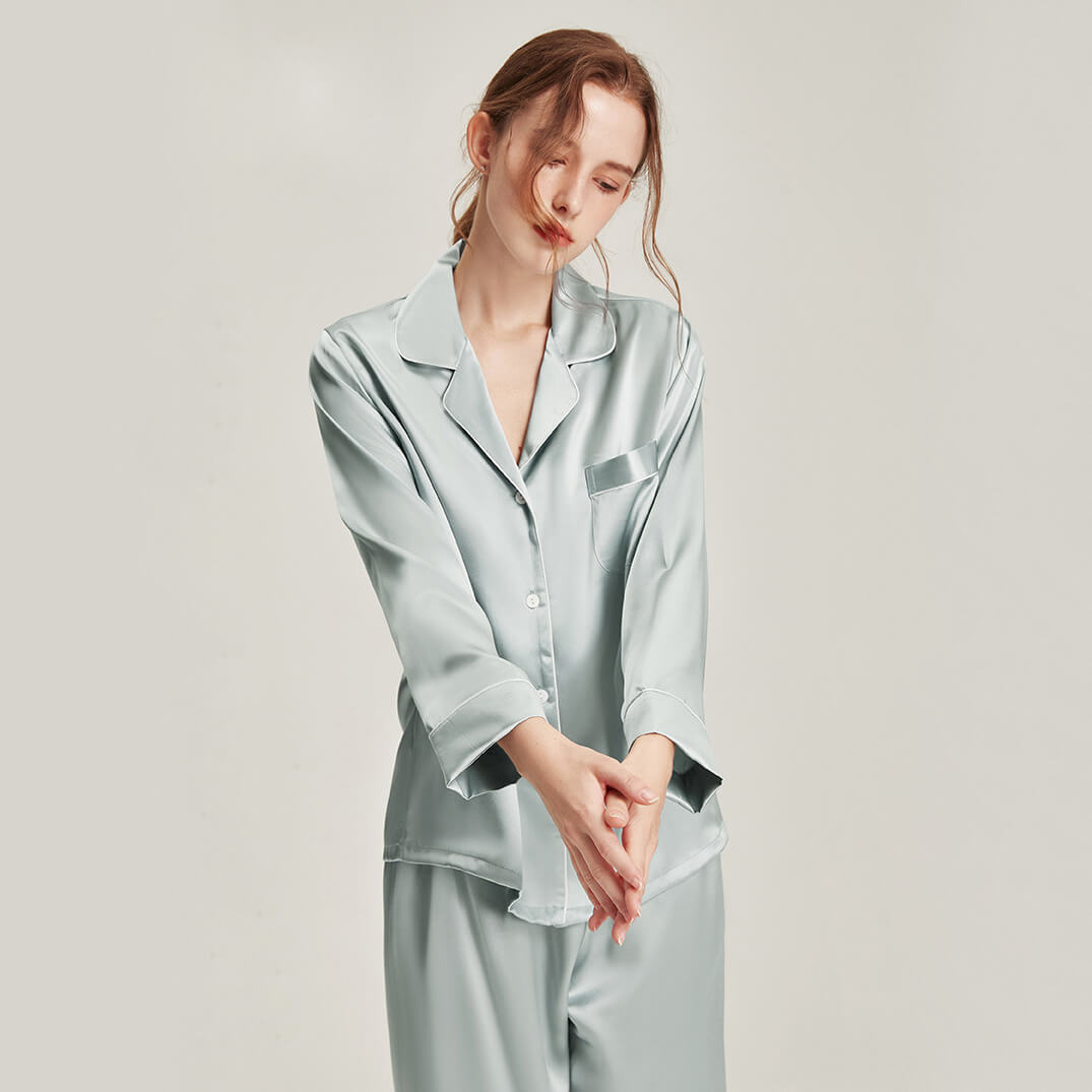 Washable Silk Long Sleeve Classic Elegance Pant Set