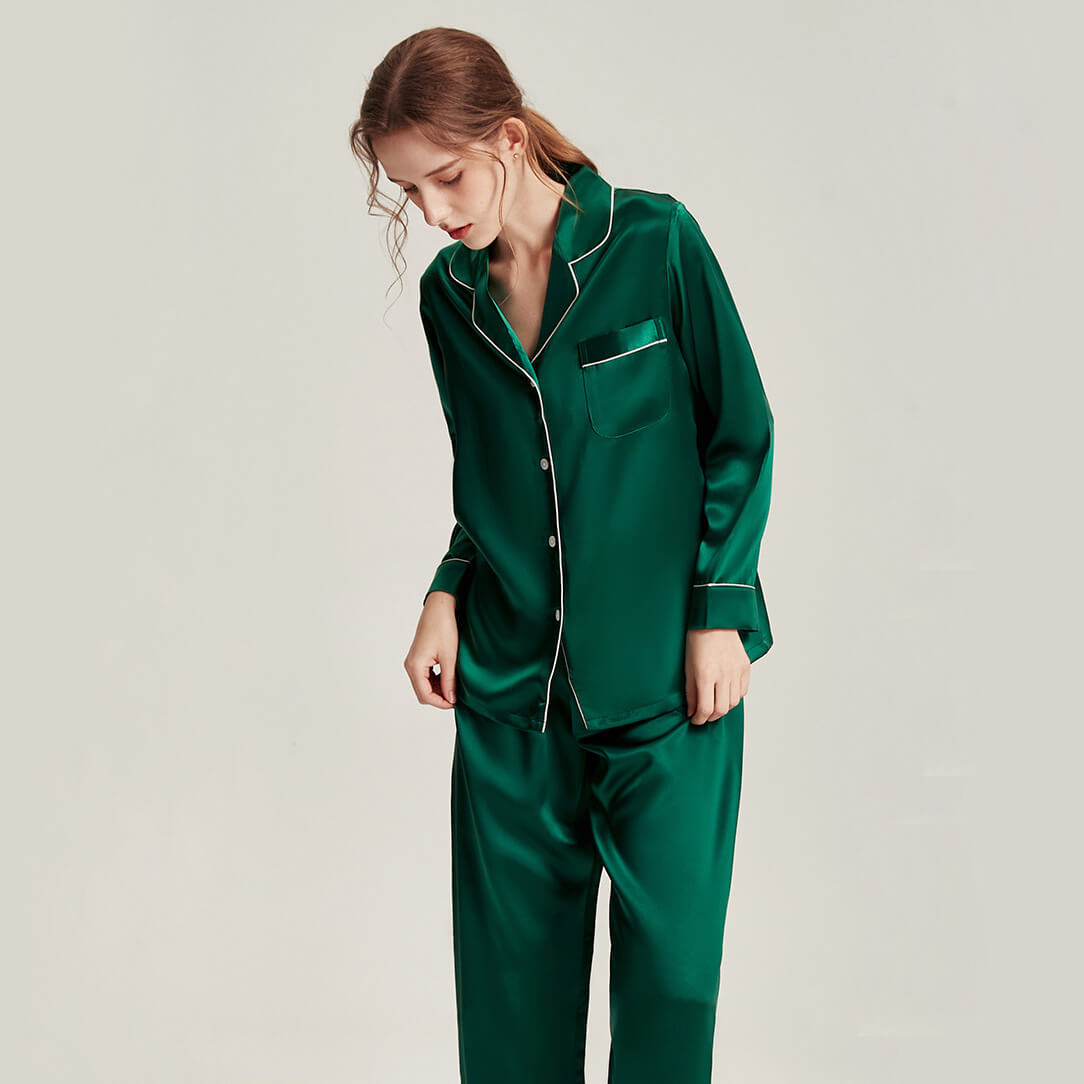 Washable Silk Long Sleeve Classic Elegance Pant Set